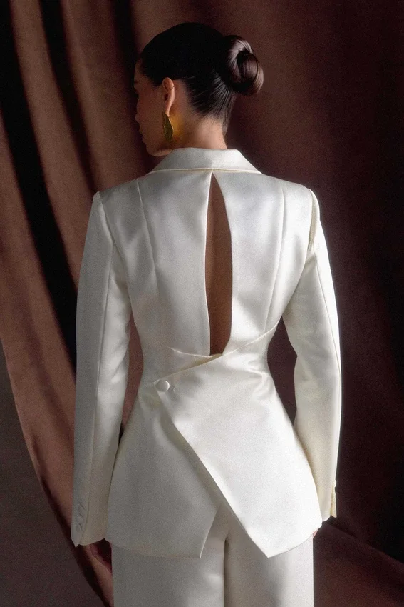 Ada Tailored Satin Blazer – Ivory Ada Tailored Satin Blazer – Ivory