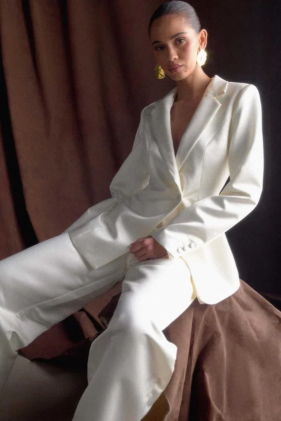 Ada Tailored Satin Blazer – Ivory Ada Tailored Satin Blazer – Ivory