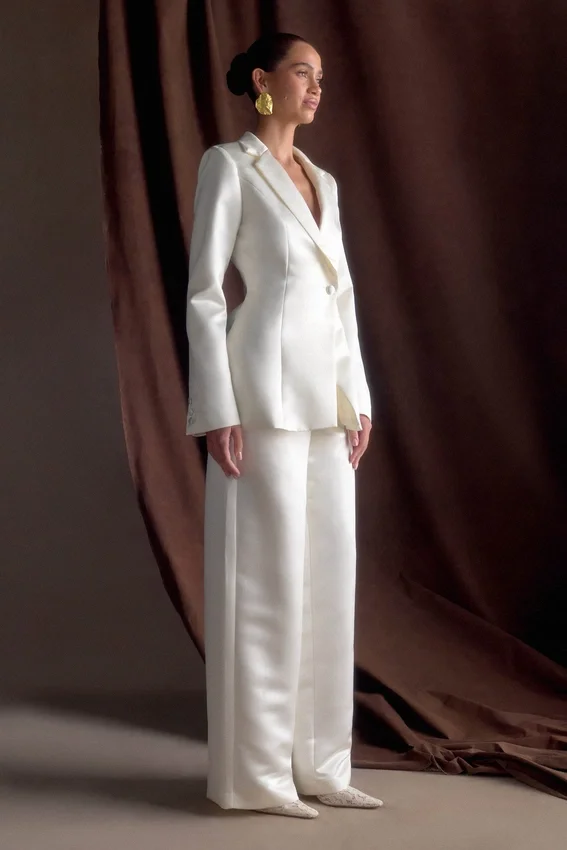 Ada Tailored Satin Blazer – Ivory Ada Tailored Satin Blazer – Ivory