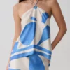 Adelaide Satin Mini Skirt – Blue Geo Tile Print Adelaide Satin Mini Skirt – Blue Geo Tile Print