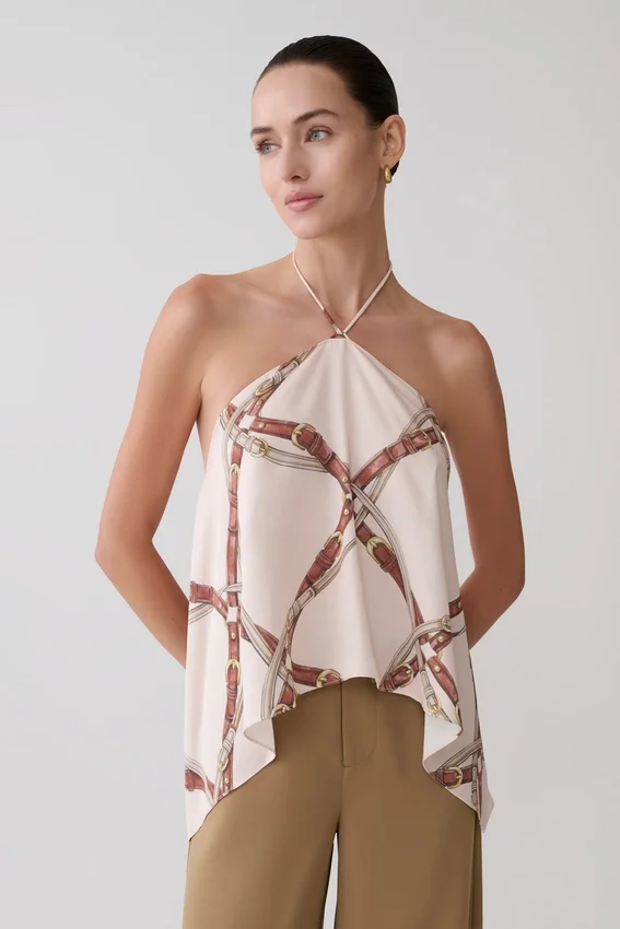 Adelaide Draped Satin Halter Top – Chain Print Adelaide Draped Satin Halter Top – Chain Print