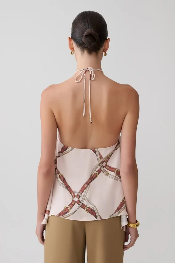 Adelaide Draped Satin Halter Top – Chain Print Adelaide Draped Satin Halter Top – Chain Print
