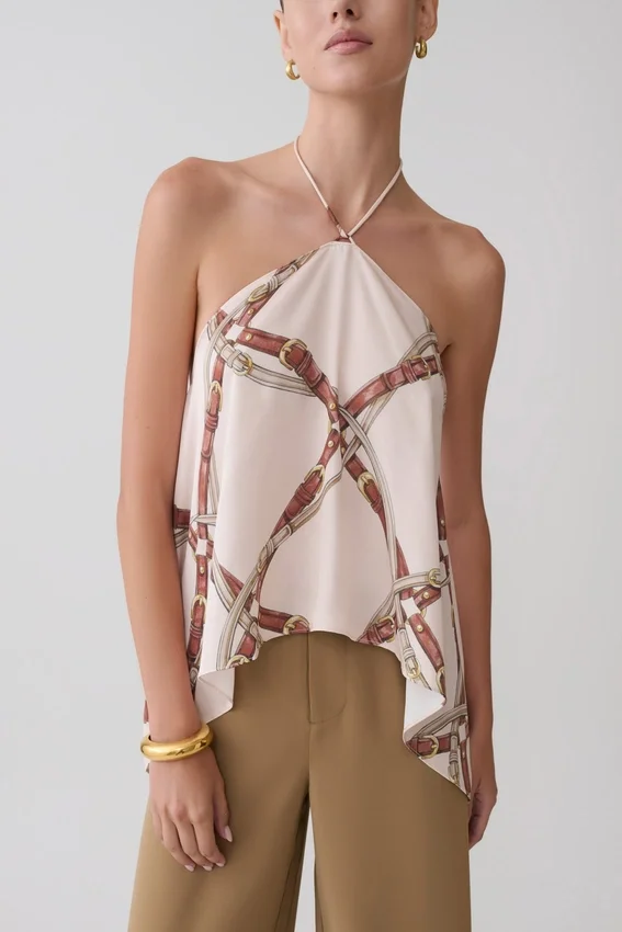 Adelaide Draped Satin Halter Top – Chain Print Adelaide Draped Satin Halter Top – Chain Print