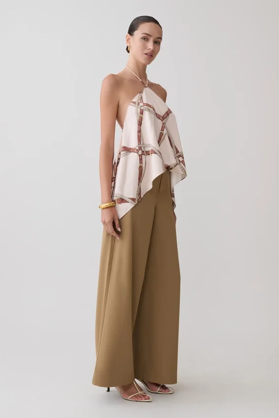 Adelaide Draped Satin Halter Top – Chain Print Adelaide Draped Satin Halter Top – Chain Print