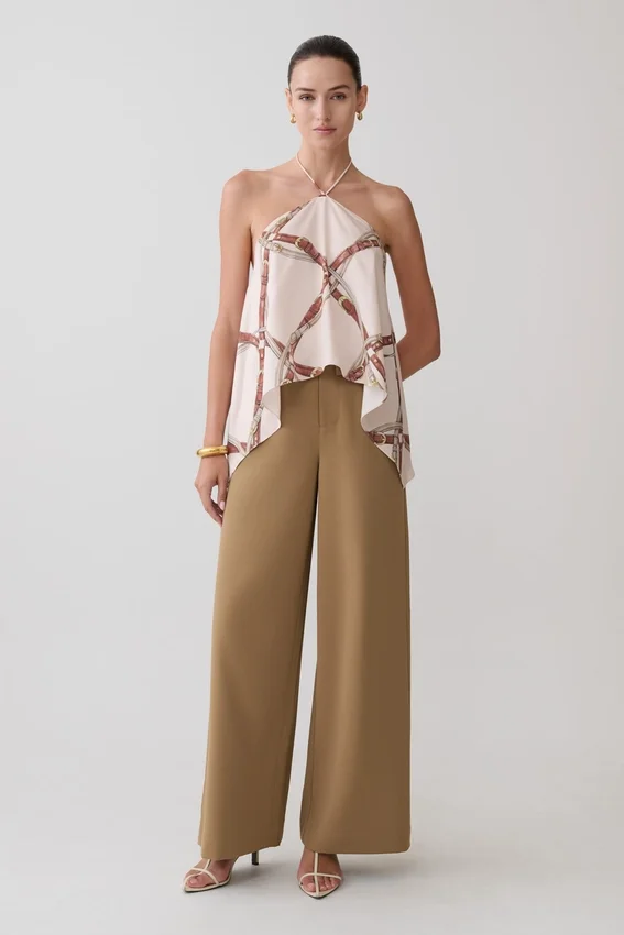 Adelaide Draped Satin Halter Top – Chain Print Adelaide Draped Satin Halter Top – Chain Print