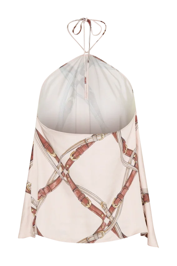 Adelaide Draped Satin Halter Top – Chain Print Adelaide Draped Satin Halter Top – Chain Print