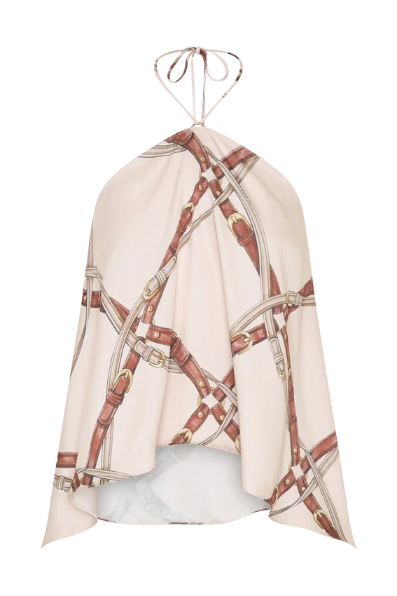 Adelaide Draped Satin Halter Top – Chain Print Adelaide Draped Satin Halter Top – Chain Print