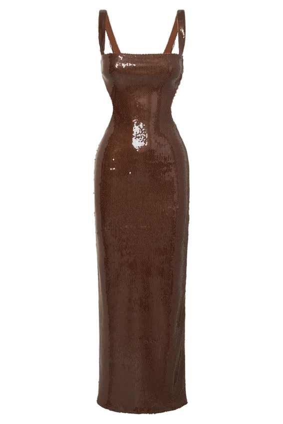 Adoria Sequin Cut Out Maxi Dress – Chocolate Adoria Sequin Cut Out Maxi Dress – Chocolate
