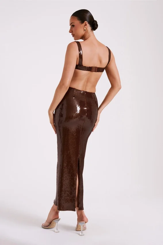 Adoria Sequin Cut Out Maxi Dress – Chocolate Adoria Sequin Cut Out Maxi Dress – Chocolate