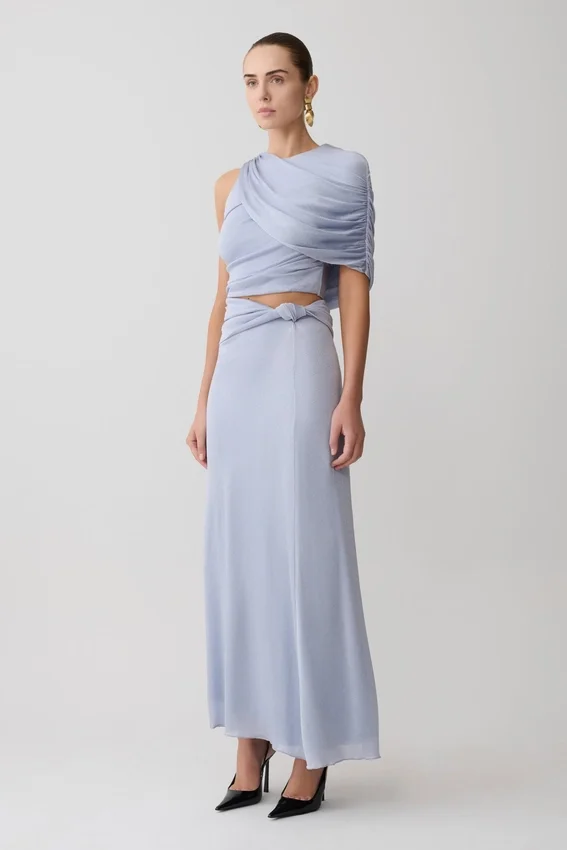 Adrienne Lurex Knot Maxi Skirt – Pastel Blue Adrienne Lurex Knot Maxi Skirt – Pastel Blue