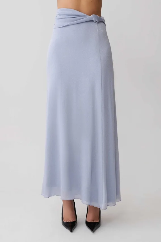 Adrienne Lurex Knot Maxi Skirt – Pastel Blue Adrienne Lurex Knot Maxi Skirt – Pastel Blue
