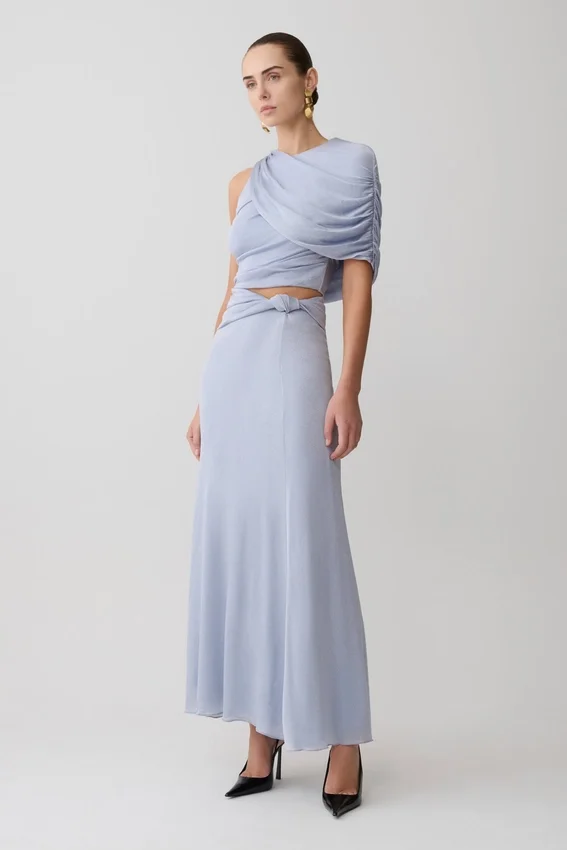Adrienne Lurex Knot Maxi Skirt – Pastel Blue Adrienne Lurex Knot Maxi Skirt – Pastel Blue