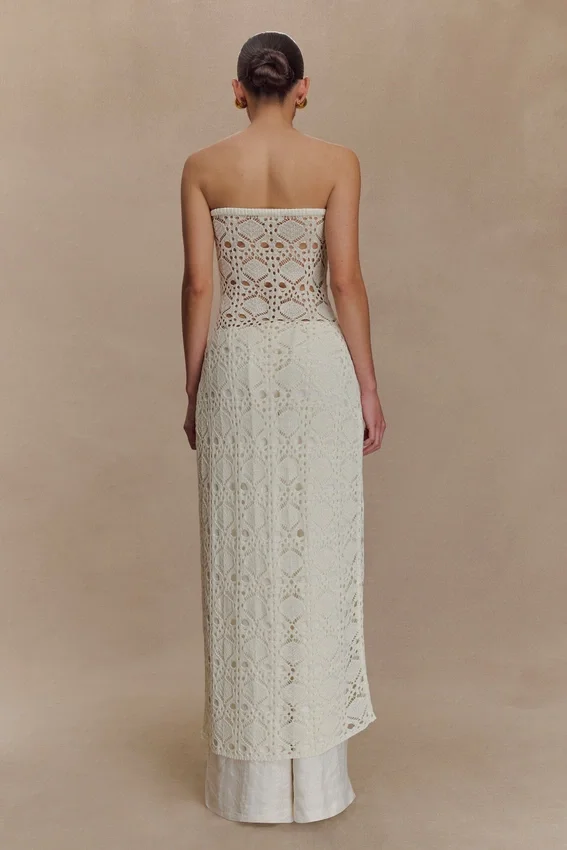 Aeline Strapless Crochet Knit Top – Ivory Aeline Strapless Crochet Knit Top – Ivory