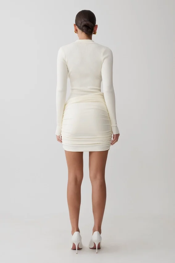 Agness Long Sleeve Button Up Knit Dress – Ivory Agness Long Sleeve Button Up Knit Dress – Ivory