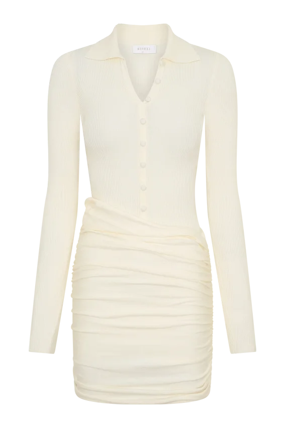 Agness Long Sleeve Button Up Knit Dress – Ivory Agness Long Sleeve Button Up Knit Dress – Ivory