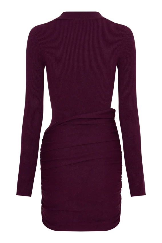 Agness Long Sleeve Button Up Knit Dress – Plum Agness Long Sleeve Button Up Knit Dress – Plum
