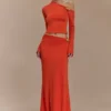 Ainsley Asymmetrical Maxi Skirt With Floral Hardware – Burnt Orange