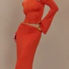 Ainsley Asymmetrical Maxi Skirt With Floral Hardware – Burnt Orange