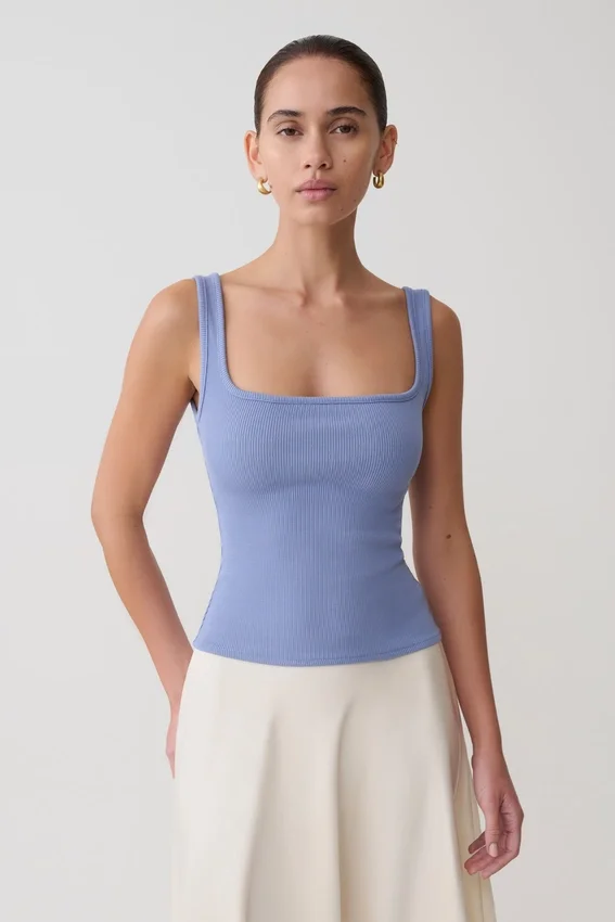 Aisling Ribbed Square Neck Sleeveless Top – Cornflower Blue Aisling Ribbed Square Neck Sleeveless Top – Cornflower Blue