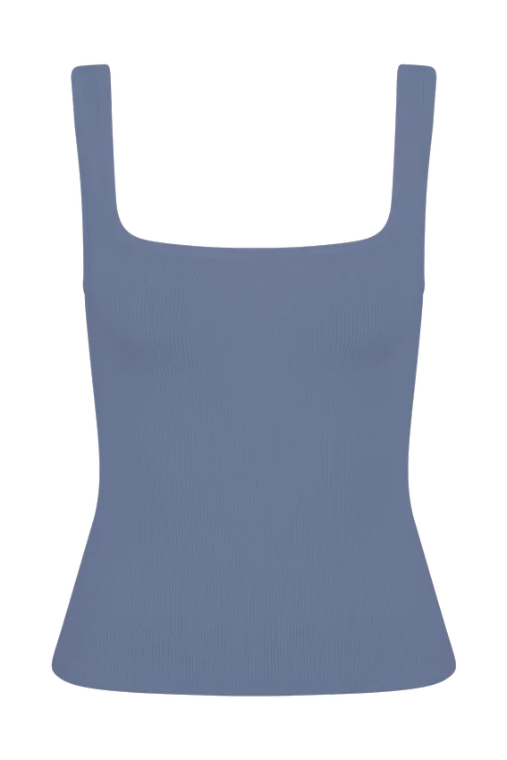Aisling Ribbed Square Neck Sleeveless Top – Cornflower Blue Aisling Ribbed Square Neck Sleeveless Top – Cornflower Blue