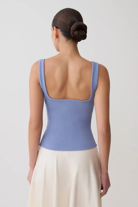 Aisling Ribbed Square Neck Sleeveless Top – Cornflower Blue Aisling Ribbed Square Neck Sleeveless Top – Cornflower Blue