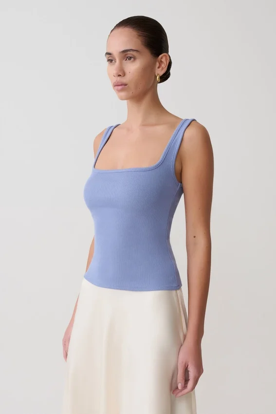 Aisling Ribbed Square Neck Sleeveless Top – Cornflower Blue Aisling Ribbed Square Neck Sleeveless Top – Cornflower Blue