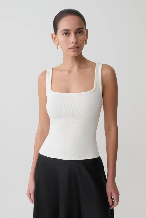 Aisling Ribbed Square Neck Sleeveless Top – Ivory Aisling Ribbed Square Neck Sleeveless Top – Ivory
