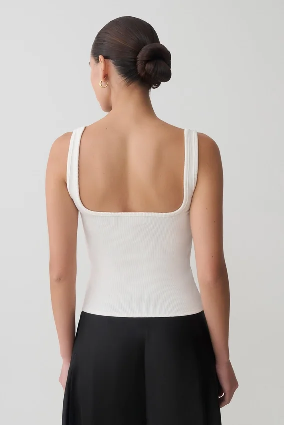 Aisling Ribbed Square Neck Sleeveless Top – Ivory Aisling Ribbed Square Neck Sleeveless Top – Ivory