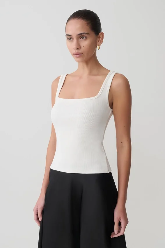 Aisling Ribbed Square Neck Sleeveless Top – Ivory Aisling Ribbed Square Neck Sleeveless Top – Ivory