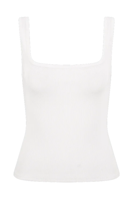 Aisling Ribbed Square Neck Sleeveless Top – Ivory Aisling Ribbed Square Neck Sleeveless Top – Ivory