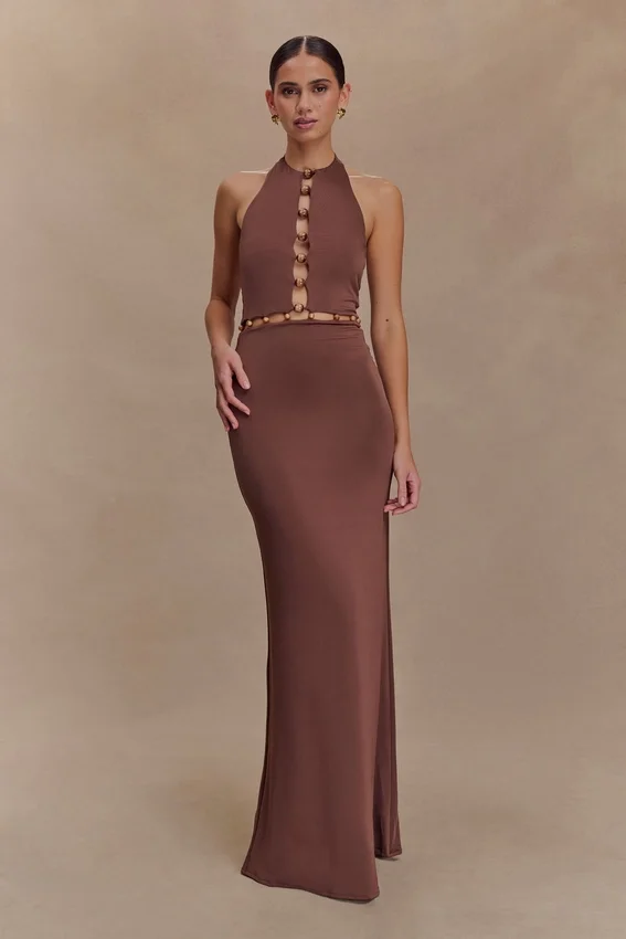 Albion Beaded Slinky Maxi Dress – Chocolate Albion Beaded Slinky Maxi Dress – Chocolate