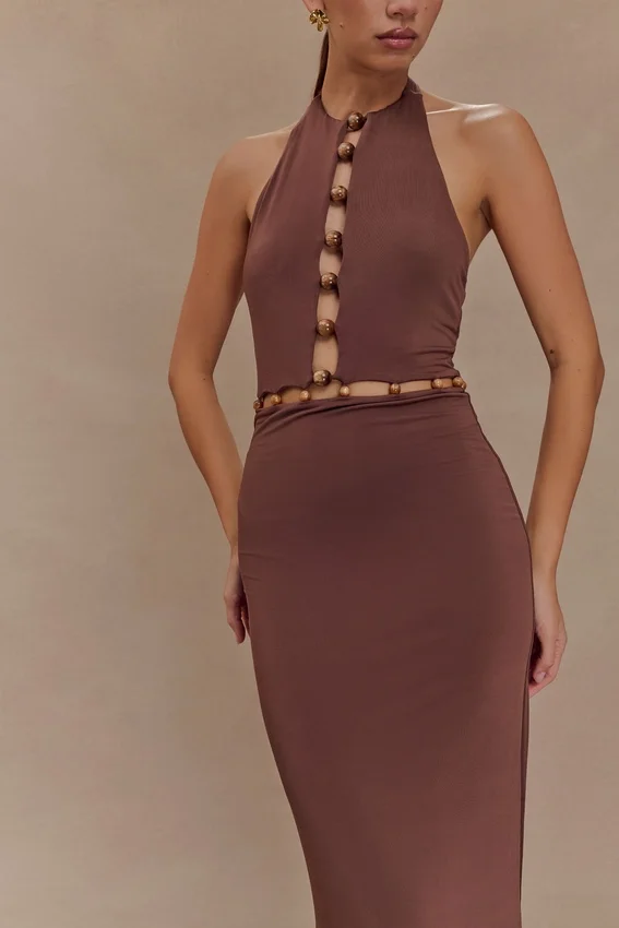 Albion Beaded Slinky Maxi Dress – Chocolate Albion Beaded Slinky Maxi Dress – Chocolate