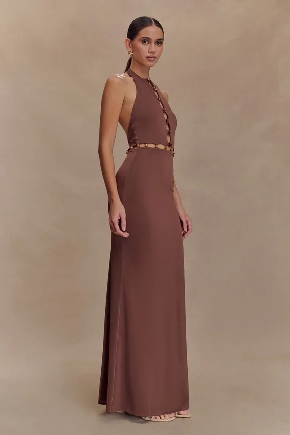 Albion Beaded Slinky Maxi Dress – Chocolate Albion Beaded Slinky Maxi Dress – Chocolate