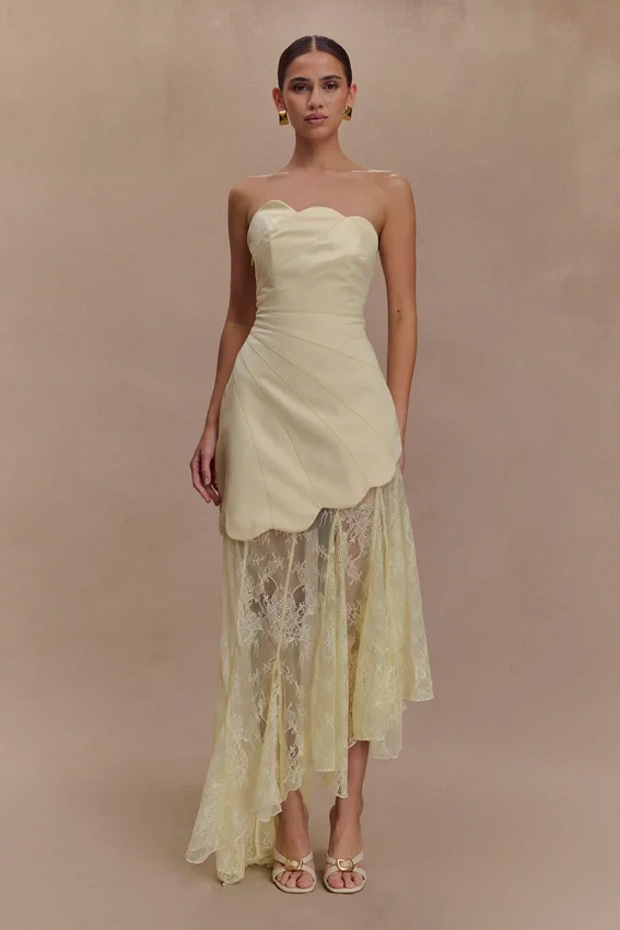 Aleena Satin And Lace Maxi Dress – Lemon Aleena Satin And Lace Maxi Dress – Lemon