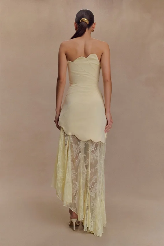 Aleena Satin And Lace Maxi Dress – Lemon Aleena Satin And Lace Maxi Dress – Lemon