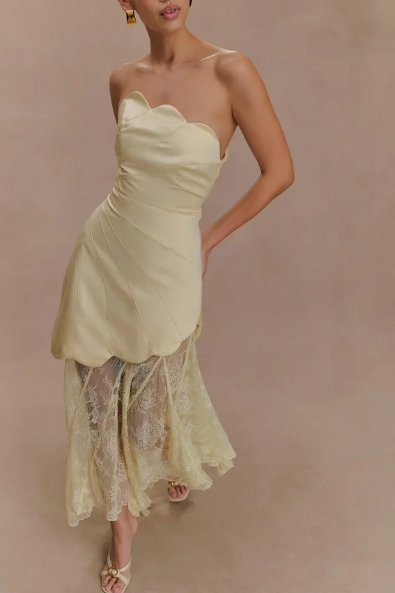 Aleena Satin And Lace Maxi Dress – Lemon Aleena Satin And Lace Maxi Dress – Lemon
