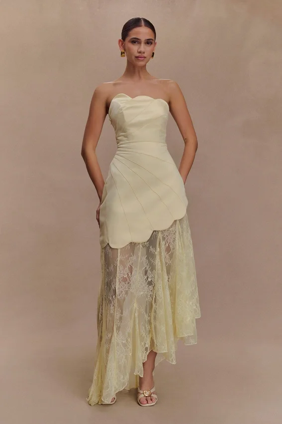 Aleena Satin And Lace Maxi Dress – Lemon Aleena Satin And Lace Maxi Dress – Lemon