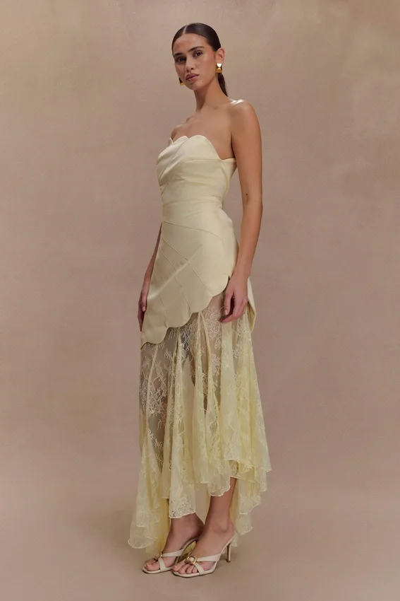 Aleena Satin And Lace Maxi Dress – Lemon Aleena Satin And Lace Maxi Dress – Lemon