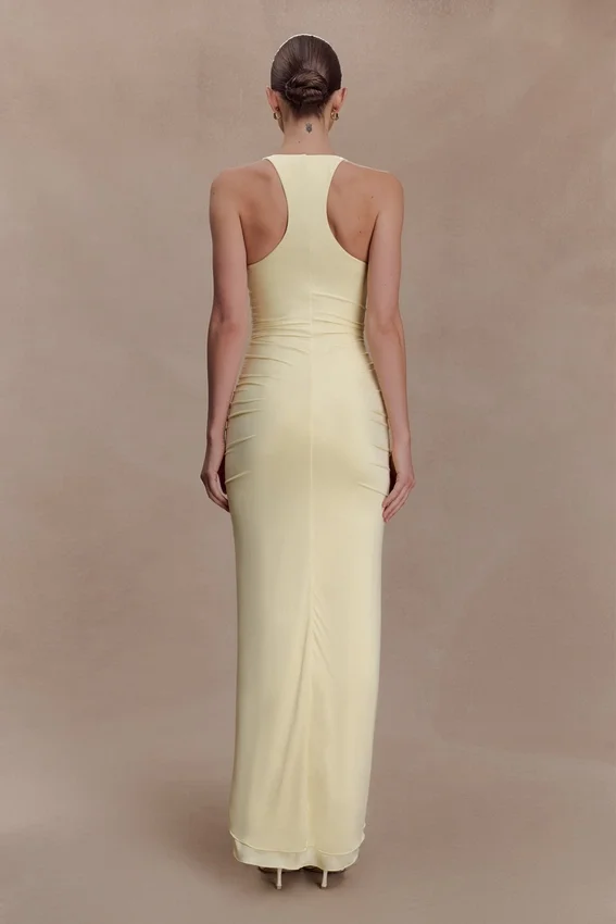 Alessandra Slinky Ruffle Maxi Dress – Lemon Alessandra Slinky Ruffle Maxi Dress – Lemon