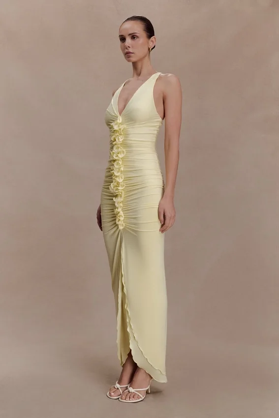 Alessandra Slinky Ruffle Maxi Dress – Lemon Alessandra Slinky Ruffle Maxi Dress – Lemon