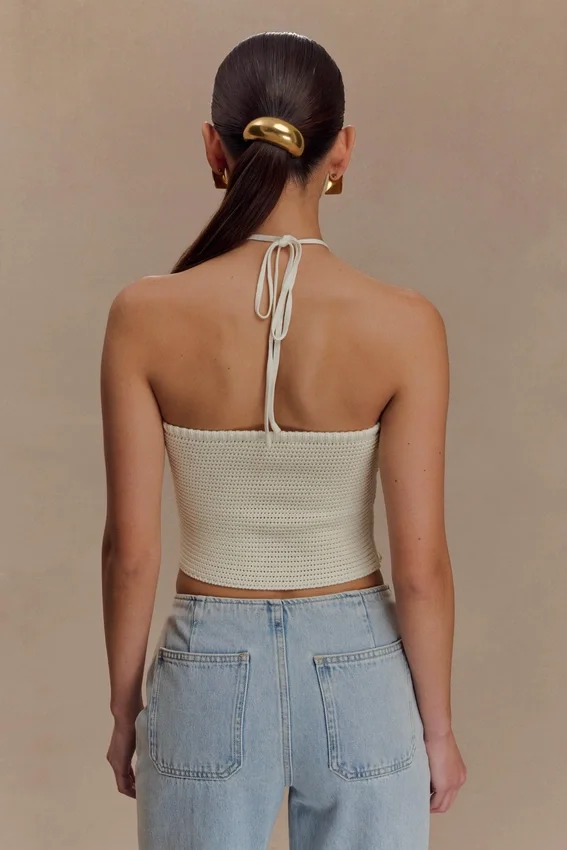 Aletta Knit Pearl Halter Top – Ivory Aletta Knit Pearl Halter Top – Ivory
