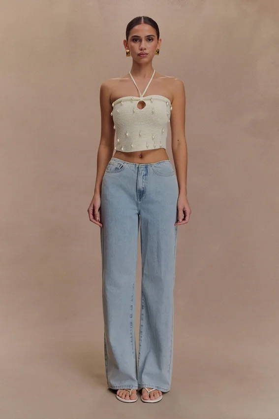 Aletta Knit Pearl Halter Top – Ivory Aletta Knit Pearl Halter Top – Ivory