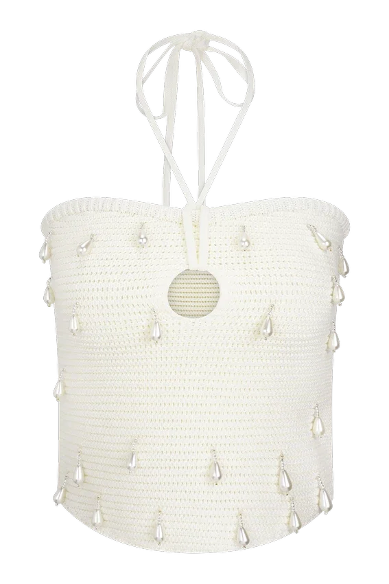 Aletta Knit Pearl Halter Top – Ivory Aletta Knit Pearl Halter Top – Ivory