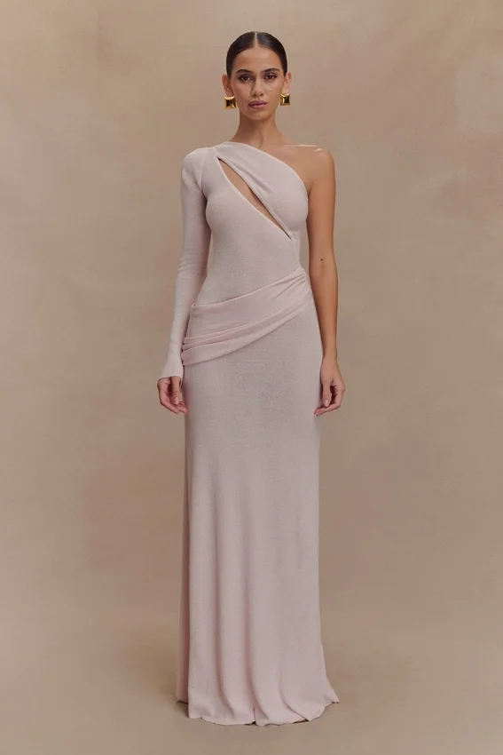 Alexius One Shoulder Knit Maxi Dress – Dusty Pink Alexius One Shoulder Knit Maxi Dress – Dusty Pink