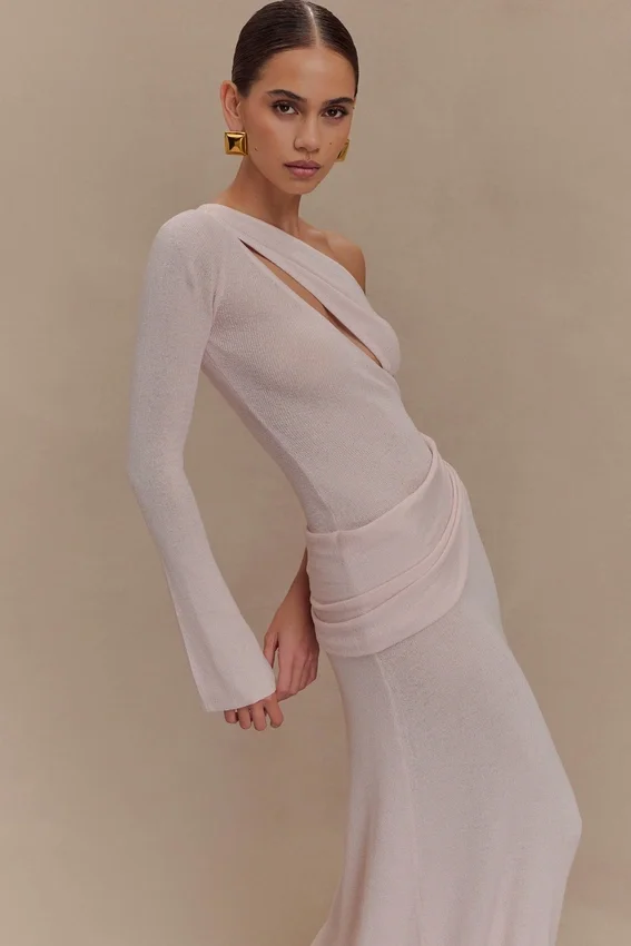 Alexius One Shoulder Knit Maxi Dress – Dusty Pink Alexius One Shoulder Knit Maxi Dress – Dusty Pink