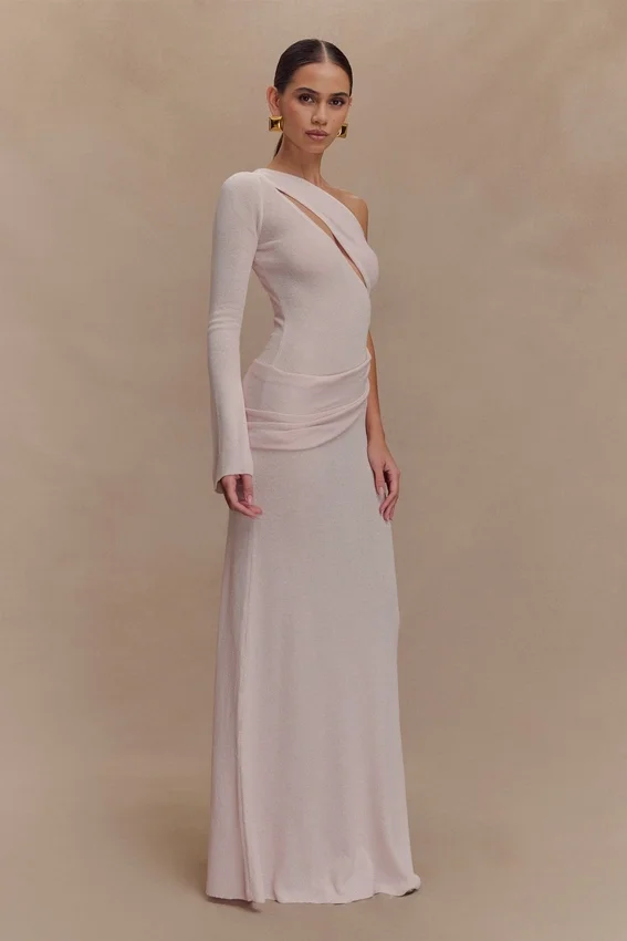 Alexius One Shoulder Knit Maxi Dress – Dusty Pink Alexius One Shoulder Knit Maxi Dress – Dusty Pink