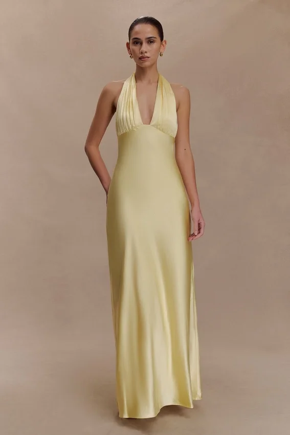 Alice Satin Halter Maxi Dress – Lemon Alice Satin Halter Maxi Dress – Lemon