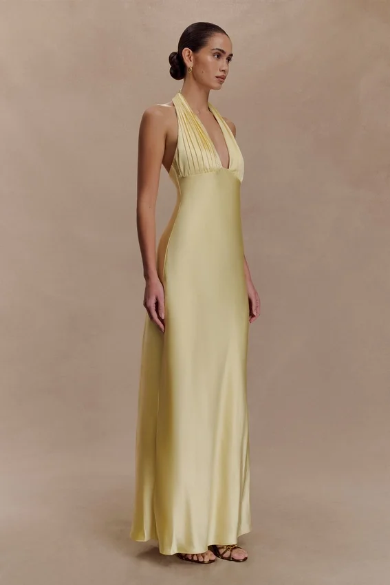 Alice Satin Halter Maxi Dress – Lemon Alice Satin Halter Maxi Dress – Lemon