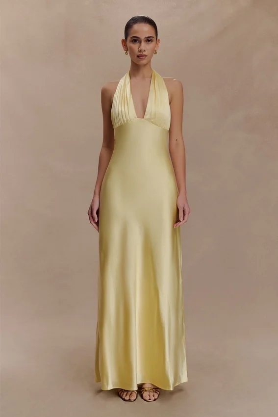 Alice Satin Halter Maxi Dress – Lemon Alice Satin Halter Maxi Dress – Lemon