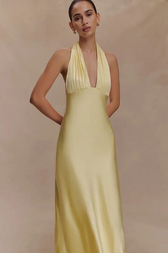 Alice Satin Halter Maxi Dress – Lemon Alice Satin Halter Maxi Dress – Lemon